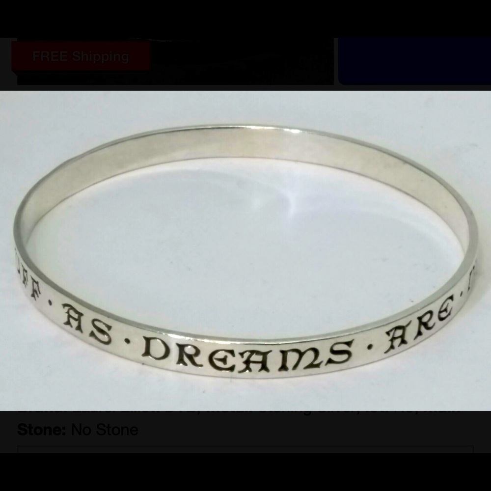 SHAKESPEARE’S TEMPEST, .925 Silver Bangle Bracelet- “We Are Such Stuff Dreams…”